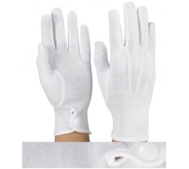 White Cotton Dress Gloves Snap On wrist  #1051